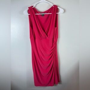 Lauren Ralph Lauren Dress Sleeveless Size 10 Dark Pink Faux Wrap‎ Ruched V-Neck